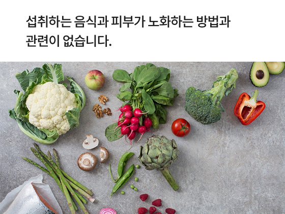 섭취하는 음식과 피부가 노화하는 방법과 관련이 없습니다.